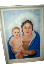 1930s OIL PAINTING MADONNA CHILD RELIGIOUS MARY JESUS F. FOLLETT FROM OLD CHURCH picture