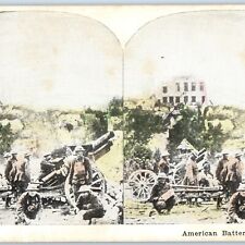 c1910s WWI American Battery at Work Howitzer Gun Army Litho Photo Stereoview V46 picture