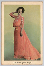 Postcard Beautiful Woman In Vintage Nightgown Im Tired Good Night Fashion c1908 picture
