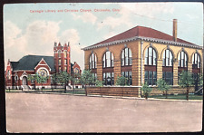 Vintage Postcard 1939 Carnegie Library & Christian Church, Chicksha, OK picture