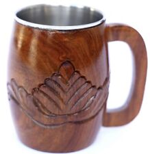 Premium Teak Wood Drinking Mug Handmade Stainless Steel insert Heavy Duty 240ml picture