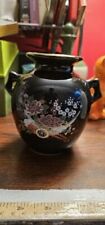 Vintage Black Japanese Style Ceramic Vase Gold Trim Floral Made In Taiwan 4