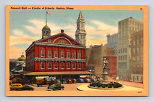 c1956 Postcard Boston MA Mass Faneuil Hall Cradle of Liberty Samuel Adams Cars picture