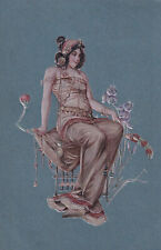 19??-VINTAGE ART NOUVEAU-SIGNED-BY STYLE MUCHA-CHARMING BEAUTIFUL WOMAN-PC-5 picture