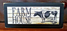 Primitive Farmhouse with Cow Rustic Wooden Sign Block Shelf Sitter 2.5X5.5 picture