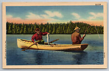 Vintage Postcard Fishing Boat Fishermen Fish Lake Linen -5042 picture