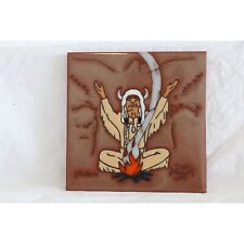 Vintage 1984 Leone Kuhne Earthtones Tile Navajo Indian Shaman And Fire picture