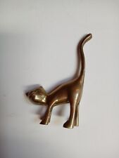 VTG Solid Brass Crouching Cat Figurine with Raised End & Tail picture