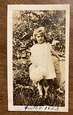 1923 Cute Young Girl Child Fashion White Dress Holding Hat Outdoors Photo P10y20 picture