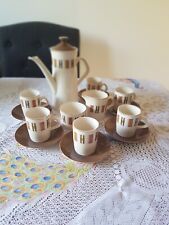 1960s Retro Vintage Coffee Pot Set  Cups Saucers. Brown & White  picture
