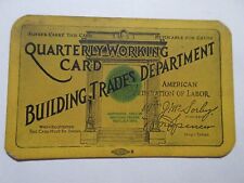 1929 Building Trades Department Quarterly Working Card Passaic NJ Sept 30 picture