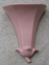 Vintage Abingdon Pottery USA Pink 377 Morning Glory Flower Wall Pocket Vase~a picture