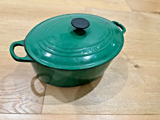 LE CREUSET Green 6.75 Quart #31 Cast Iron Oval Dutch Oven France Cracked Lid picture