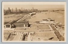 Chicago Illinois Aerial View Grant Park Zeppelin Real Photo Postcard RPPC 1930s picture