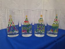 Vintage Libbey retro Christmas tree glasses 12 oz tumblers 4 different designs picture