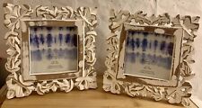 2 Boho Style Distressed Shabby White Wood Fretwork Cutout Frames 6.5” picture