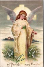 1910 EASTER Greetings Postcard Pretty Angel Girl / Cross / International Art picture