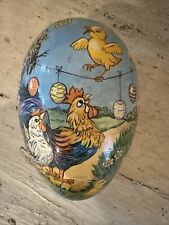 Vtg 7” Paper Mache Easter Egg German Democratic Republic Rooster Hen Chicks Bird picture