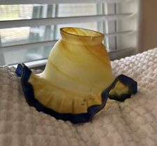Signed Vianne France Art Glass Blue Butterscotch Swirl Tulip Pendant Lamp Shade picture