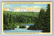 Scotts Lake OR-Oregon, Three Sisters, Mountains, Vintage Postcard picture