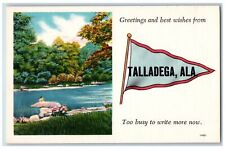 c1940's Greetings And Best Wishes From Talladega Alabama Pennant Flag Postcard picture