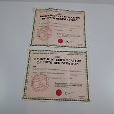 Pair Komfy Kid Doll Birth Certificates c1985 Ephemera Collectible Taiwan Vintage picture