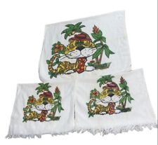 Vintage Cannon Jungle Tiger Terrycloth Towels Kitschy Lot 3 Bath Hand Towels MCM picture