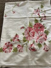 Vintage Pink Morning Glory Floral Cotton Tablecloth  52 x 42' picture