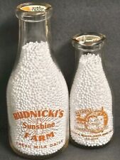 RUDNICKI'S SUNSHINE FARM (BANGOR, ME) Maine Dairy Milk Bottles QUART & HALF PINT picture