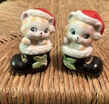 Vintage Homco Christmas Kitten In Boot Salt and Pepper Shakers picture