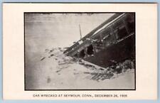 1909 CAR WRECKED AT SEYMOUR CONNECTICUT DECEMBER 26th TROLLEY TRAIN POSTCARD picture