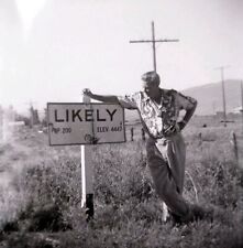 Vintage 1930 Photo Negative Man Next To Sign for LIKELY Modoc County California picture