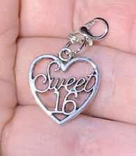 Silver Sweet Sixteen 16 Birthday Charm Zipper Pull & Keychain Add On Clip picture