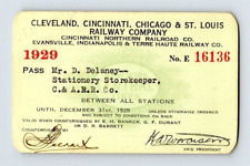 1929 CLEVLAND,CINCINNATI, CHI. & ST. LOUIS RAILWAY,DELANEY STATN. RAILROAD PASS picture