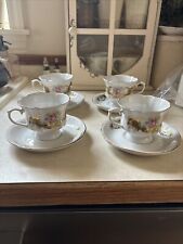 Set of 4 Gold Inlaid pink/White Porcelian Tea cup and Saucer  Korosten Ukraine picture