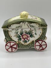 Antique Trinket Box Hand Painted Made In Japan Green Floral Gold Trim picture