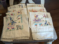 VTG Lot of 7 Hand Embroidered Dish Tea Towels Days of the Week Cotton Floursack picture