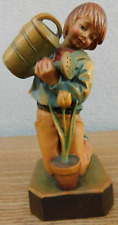 Vintage Anton Fischer Boy Kneeling Watering Flower Wooden Figurine Rare picture