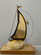 Vintage John DeMott Signed Brass Sailboat Figurine on Onyx Base picture