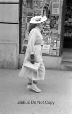 Orig 1960s NEGATIVE View of Eccentric Older Woman Walking by Tobacco Shop Boston picture