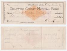 1879 CHECK DELAWARE COUNTY NATIONAL BANK OHIO W/PRINTED REVENUE STAMP --- CBX picture