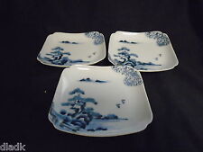 3 Early Century Japanese Flow Blue Saucer Bowls picture