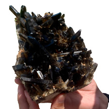 4.56LB Natural smoked black crystal dot column cluster quartz ore specimen heal picture