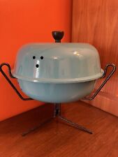 Mid Century Mini Portable Barbeque Grill Tripod Base Aqua Enameled Steel Wow picture