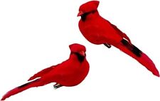 2pc Ornamental Feathered Red Cardinal Figurines 6 inches Head to Tail / Clips on picture
