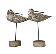 Carved Wood Painted Shorebird 12” Bird Statue Figurine Pair Seagull Beach House picture