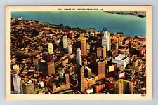 Detroit MI-Michigan, Aerial View Downtown Detroit, Antique Vintage Postcard picture