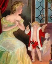1906 Christmas Postcard Little Boy Angel in Santa Suit Holding Beard Woman Gifts picture