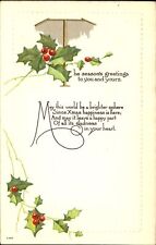 SEASONS GREETINGS Christmas holly berry embossed ~ 1910 picture