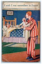 1918 Man Babies Crying I Wish I Was Somewhere France WWI Humor Bamforth Postcard picture